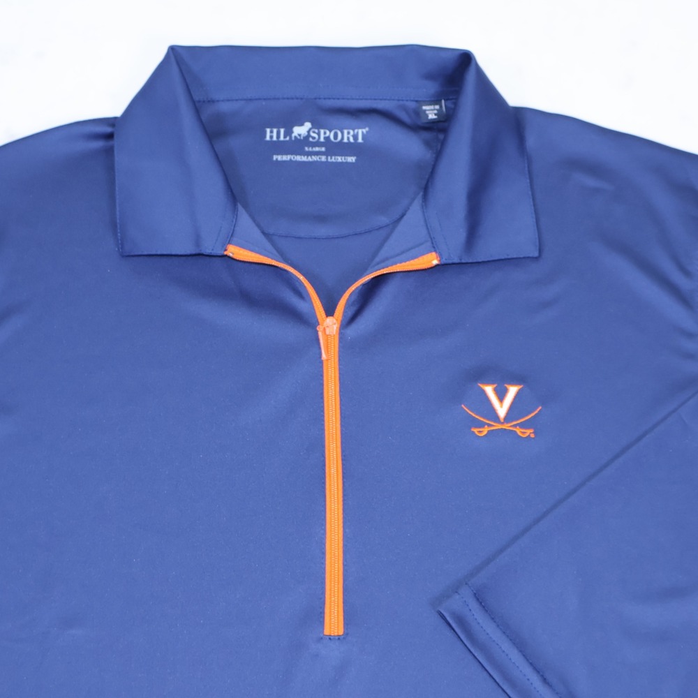 HL Sport UVA Cavaliers Quarter Zip Pullover Navy Blue Orange Womens XL Top